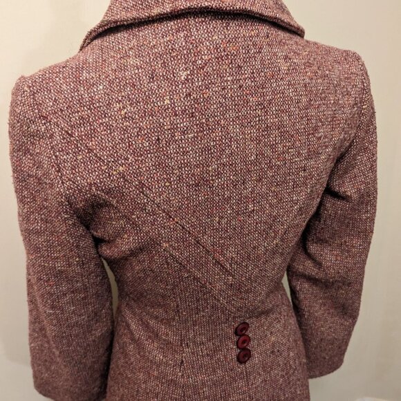 VINTAGE wool trench coat, burgundy tweed, burgundy lining - Picture 5 of 15